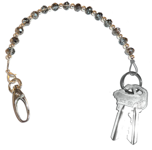 Artistic Silver  - Key Keeper 12" With Retractable Reel Women's Beaded Hand Strap Chain Finder Organizer Wallet Purse Holder Ring