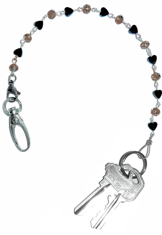 Hematite Chain  - Key Keeper 12" With Retractable Reel Women's Beaded Hand Strap Chain Finder Organizer Wallet Purse Holder Ring