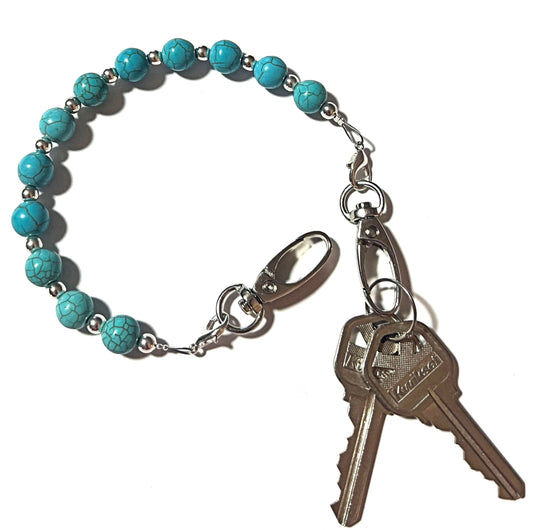 Turquoise - Key Keeper 12" With Retractable Reel Women's Beaded Hand Strap Chain Finder Organizer Wallet Purse Holder Ring