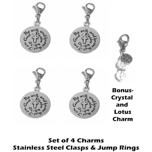 4 Pack Be Still Clip On Charms - Inspirational Charms Clip On Anywhere