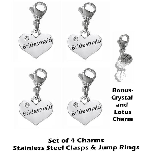 4 Pack Bridesmaid Clip On Charms - Wedding Party Charms Clip On Anywhere