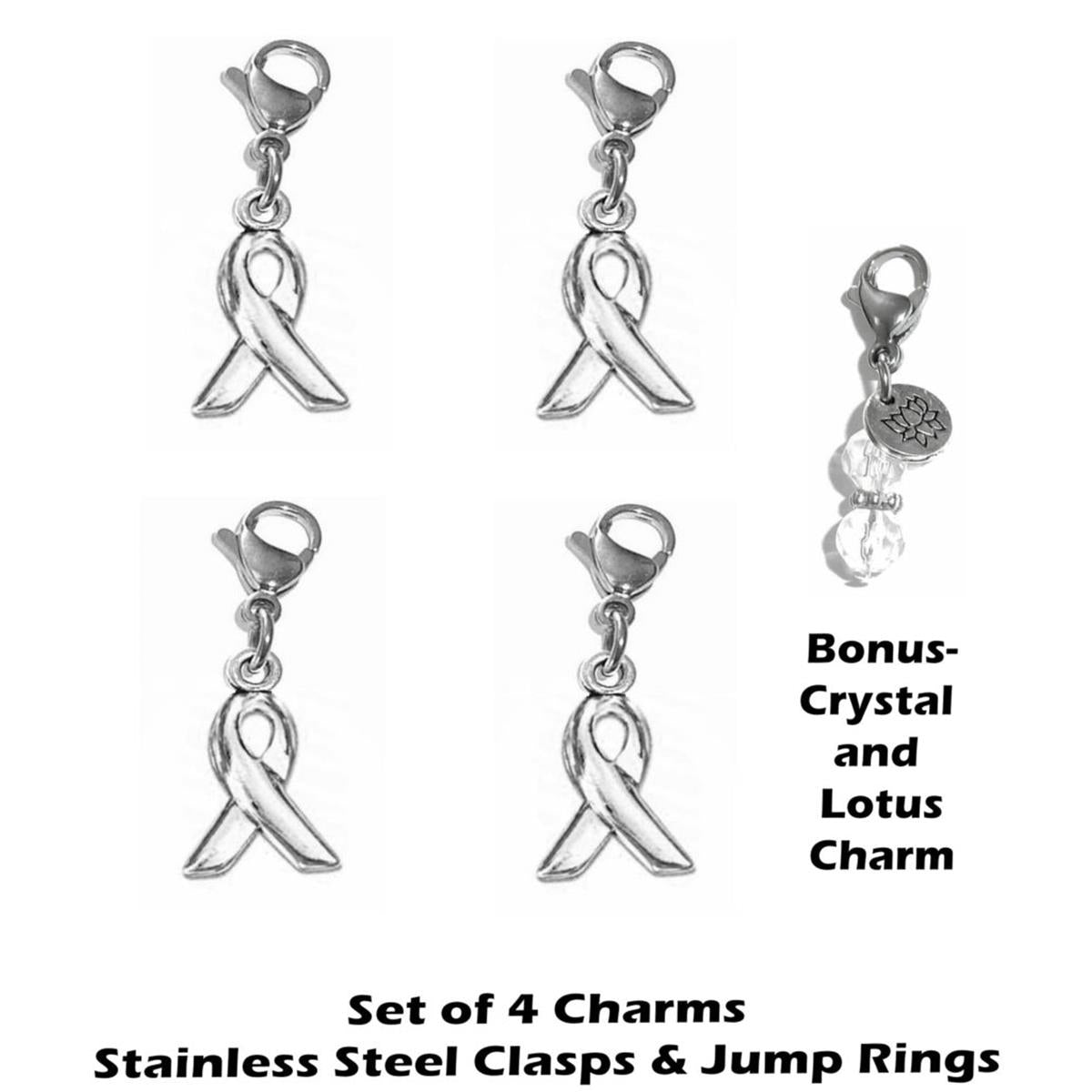 4 Pack Cancer Awareness Clip On Charms - Whimsical Charms Clip On Anywhere