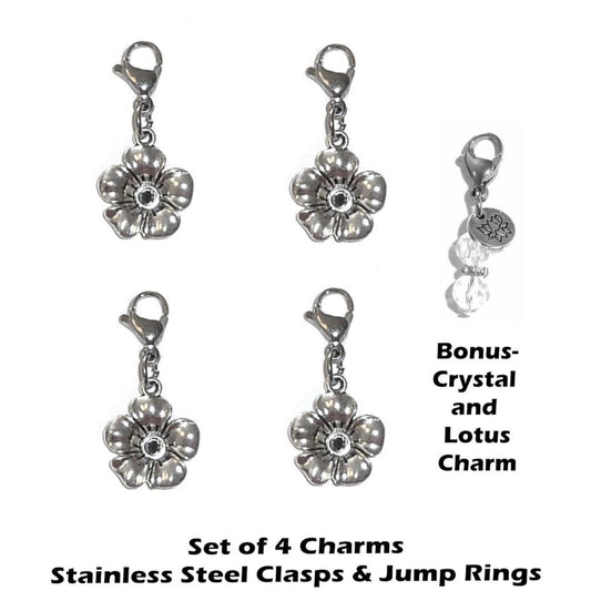 4 Pack Flower Clip On Charms - Whimsical Charms Clip On Anywhere