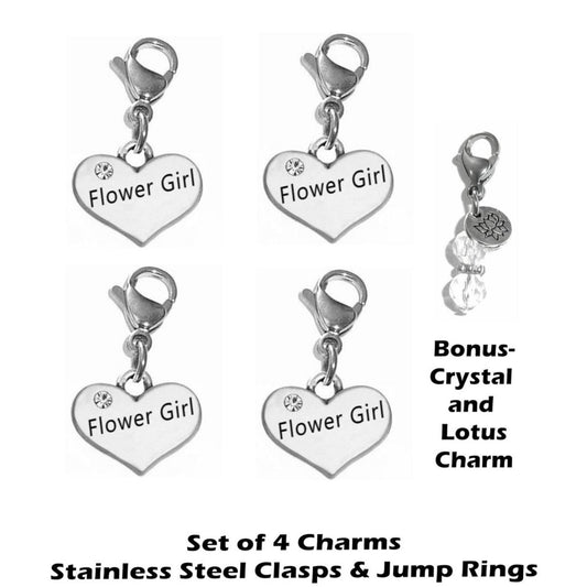 4 Pack Flower Girl Clip On Charms - Wedding Party Charms Clip On Anywhere