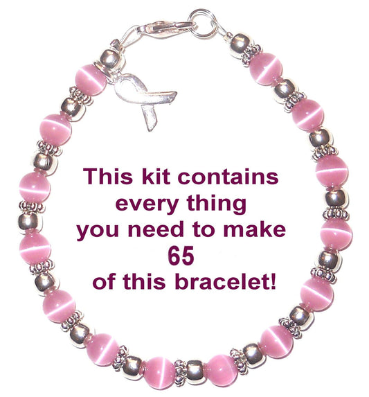 Breast Cancer Awareness Bracelet Kit With Clasps &amp; Wire 6mm, makes 65