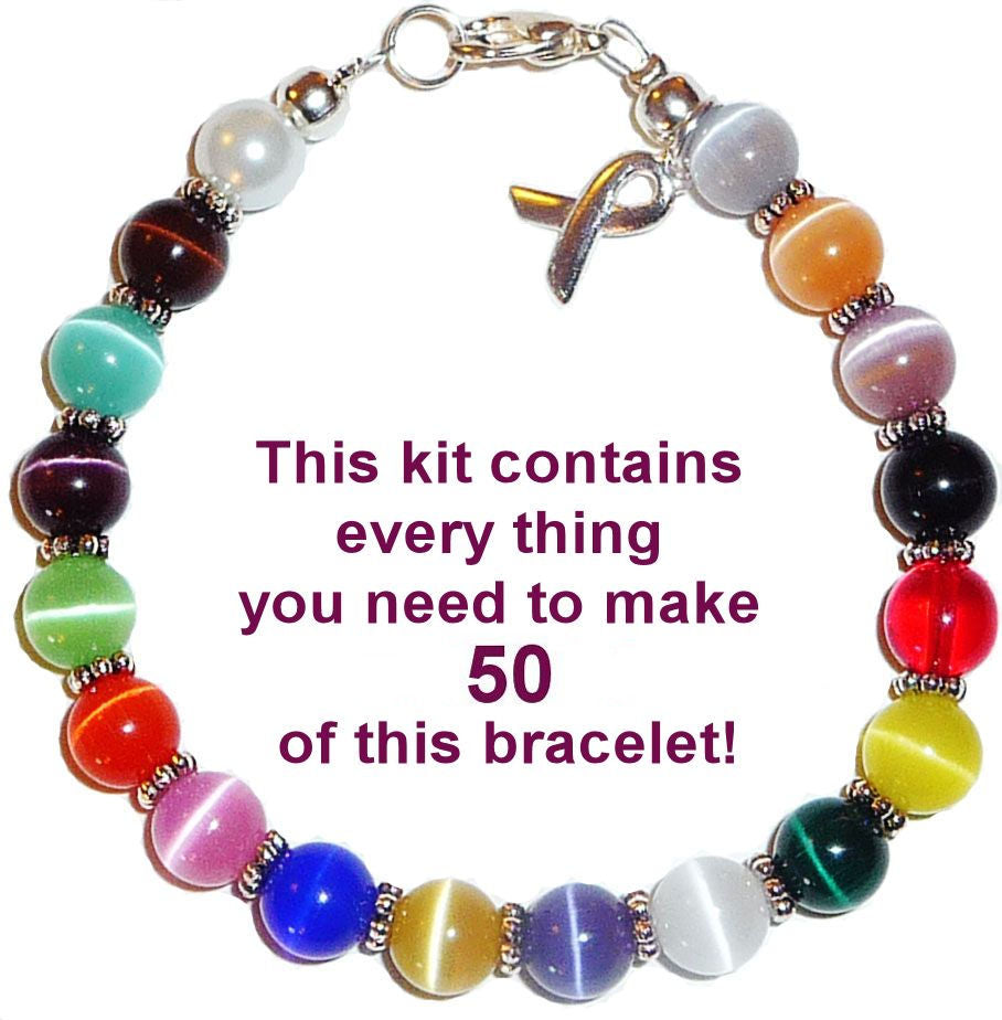 Total Cancer Awareness Bracelet Kit With Clasps & Wire 8mm, makes 50