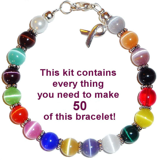 Total Cancer Awareness Bracelet Kit With Clasps & Wire 8mm, makes 50