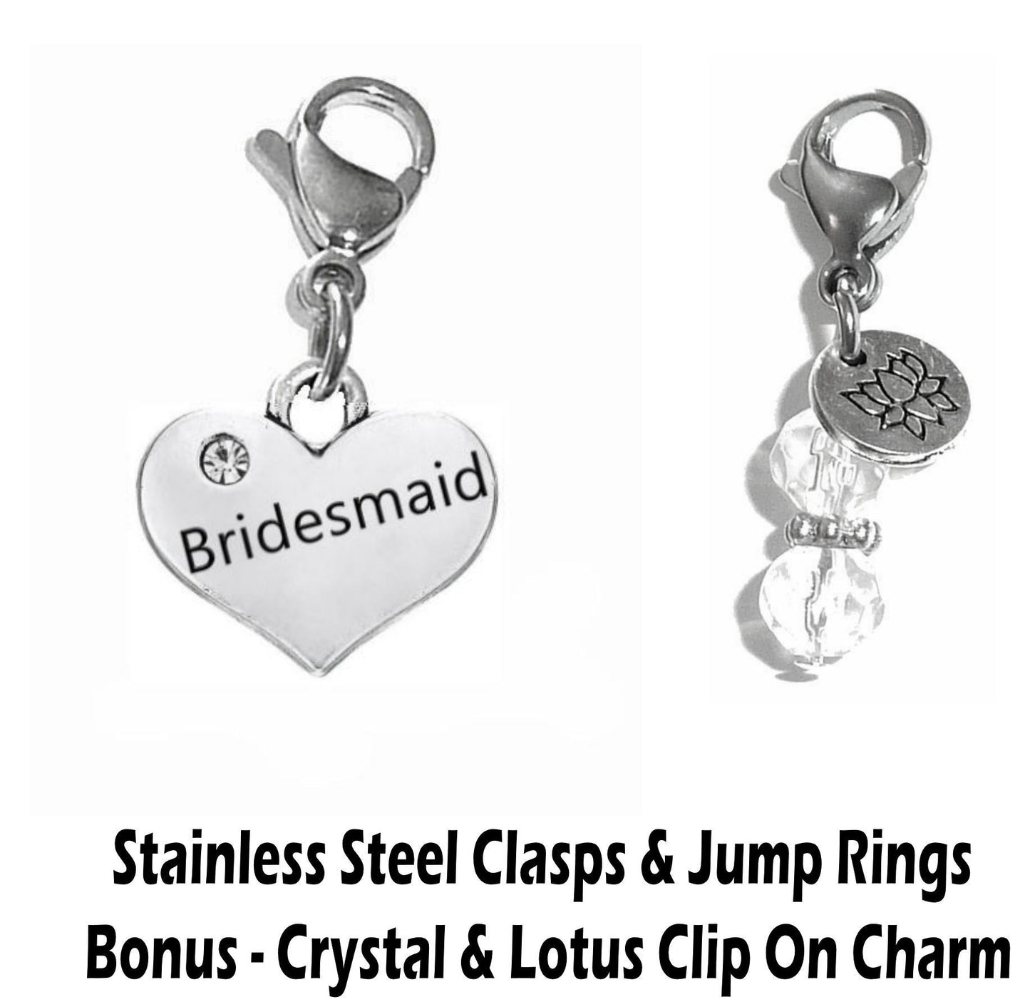 Bridesmaid Clip On Charms - Wedding Party Charms Clip On Anywhere