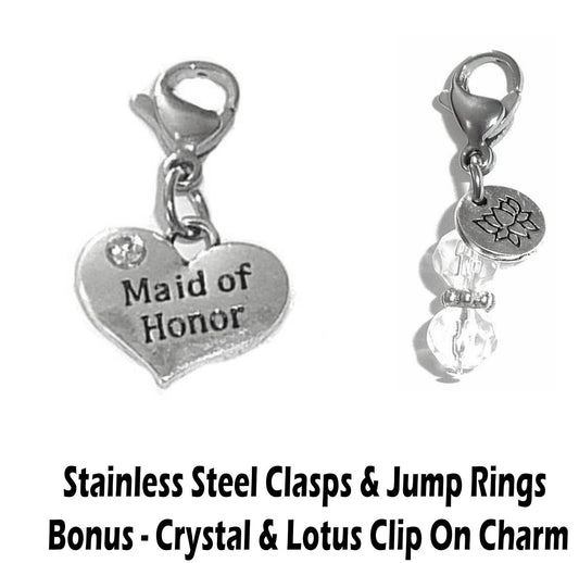 Maid Of Honor Clip On Charms - Wedding Party Charms Clip On Anywhere