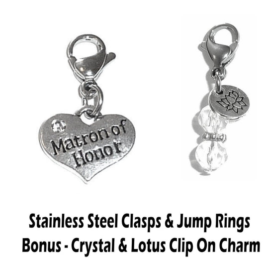Matron Of Honor Clip On Charms - Wedding Party Charms Clip On Anywhere