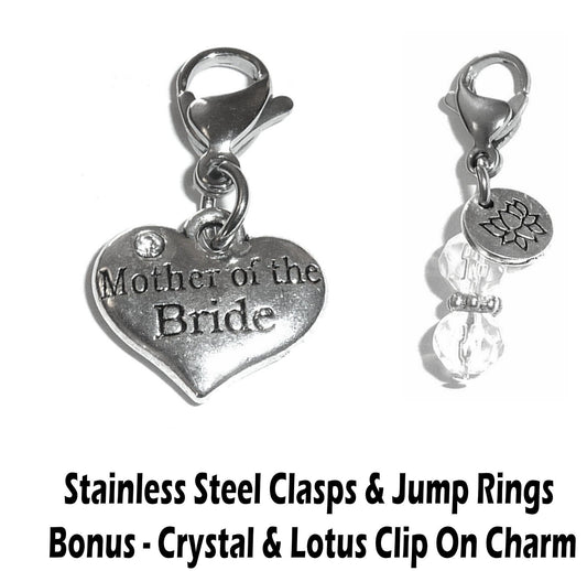 Mother Of The Bride Clip On Charms - Wedding Party Charms Clip On Anywhere