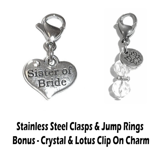 Sister Of The Bride Clip On Charms - Wedding Party Charms Clip On Anywhere