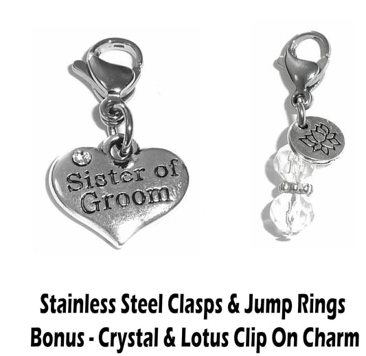 Sister Of The Groom Clip On Charm - Wedding Party Charms Clip On Anywhere