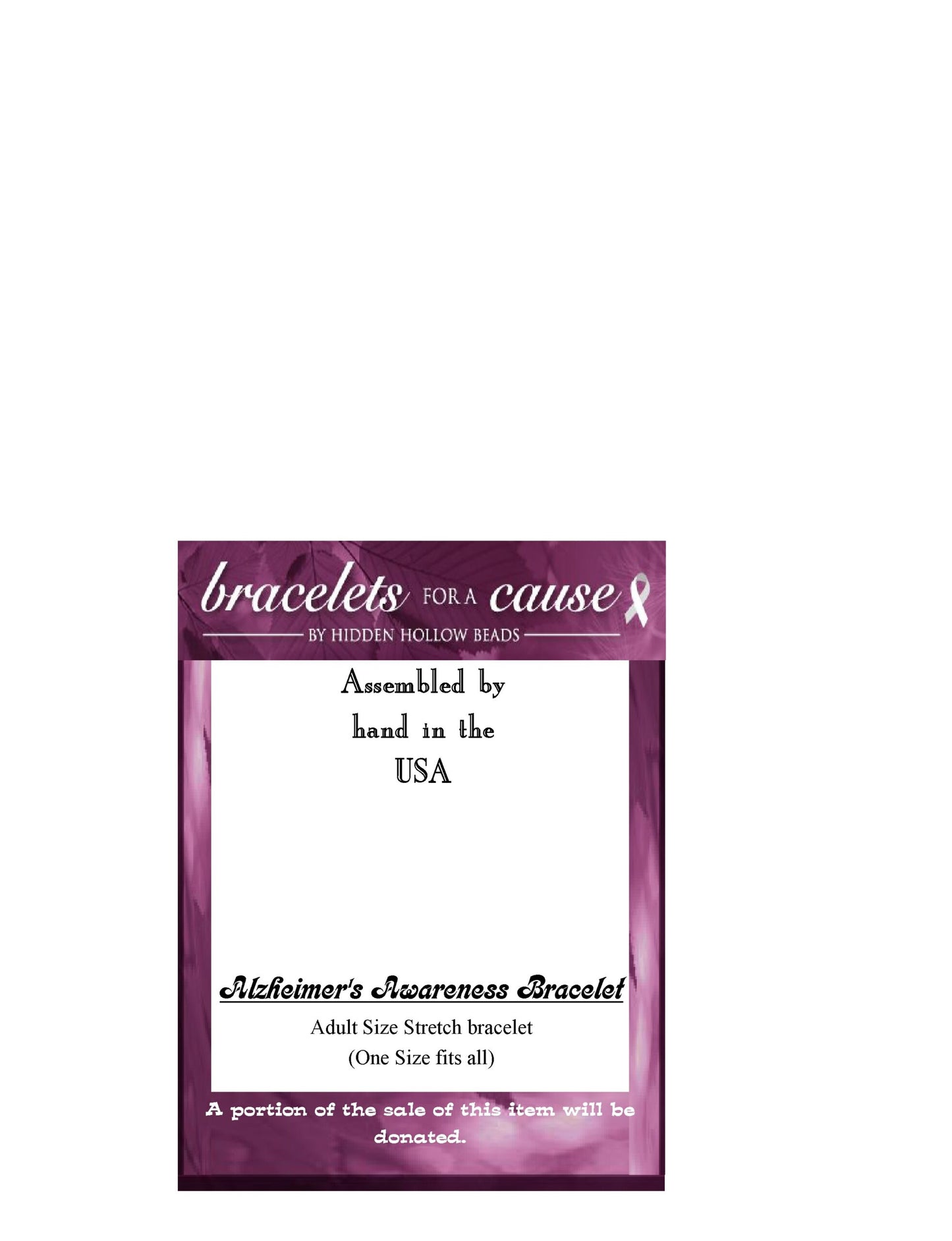 Stretch Alzheimer's Bracelets Cards - For stretch Bracelets 100