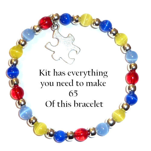 Autism Awareness Bracelets Stretch -6mm- KIT - Everything you need to make 65 bracelets