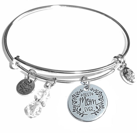 Best Mom Ever - Message Bangle Bracelet - Expandable Wire Bracelet – Comes in a gift box