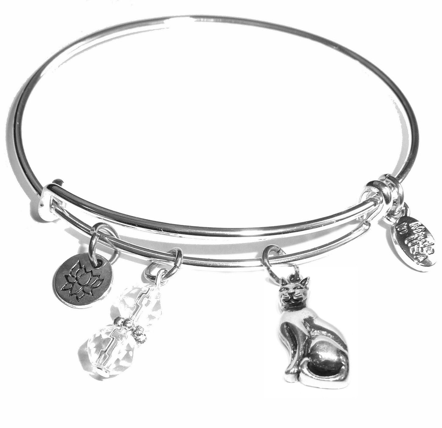 Cat - Message Bangle Bracelet - Expandable Wire Bracelet– Comes in a gift box
