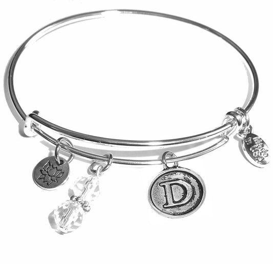 D - Initial Bangle Bracelet -Expandable Wire Bracelet– Comes in a gift box