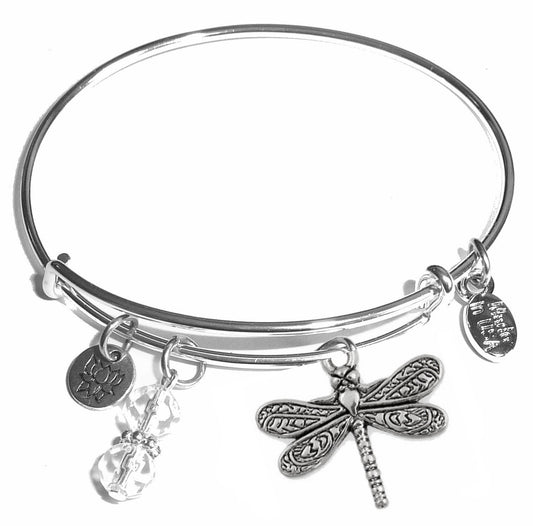 Dragonfly - Message Bangle Bracelet - Expandable Wire Bracelet – Comes in a gift box