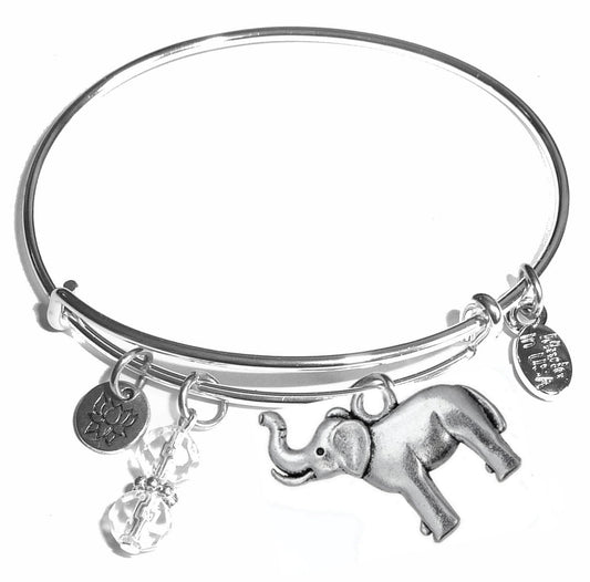 Elephant - Message Bangle Bracelet - Expandable Wire Bracelet– Comes in a gift box