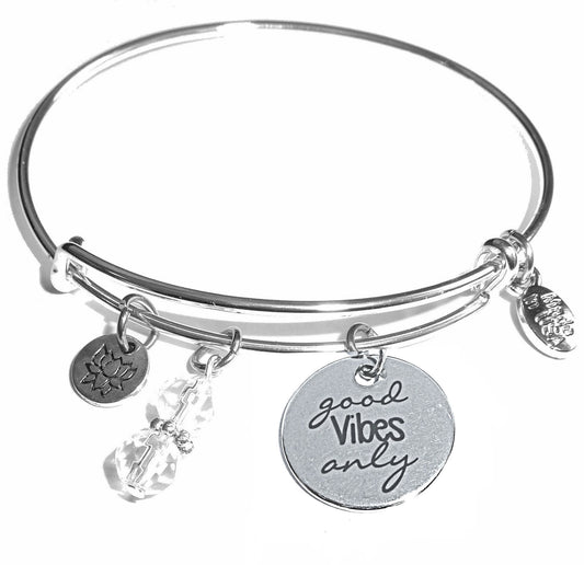 Good Vibes Only - Message Bangle Bracelet - Expandable Wire Bracelet – Comes in a gift box
