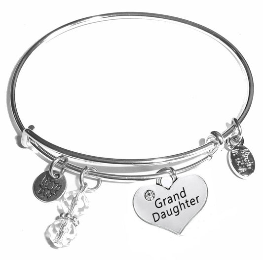 Grand Daughter - Message Bangle Bracelet - Expandable Wire Bracelet– Comes in a gift box