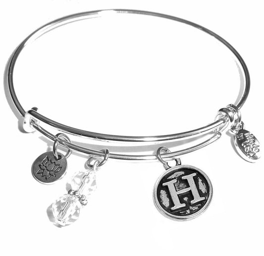 H - Initial Bangle Bracelet -AExpandable Wire Bracelet– Comes in a gift box