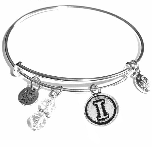I - Initial Bangle Bracelet -Expandable Wire Bracelet– Comes in a gift box