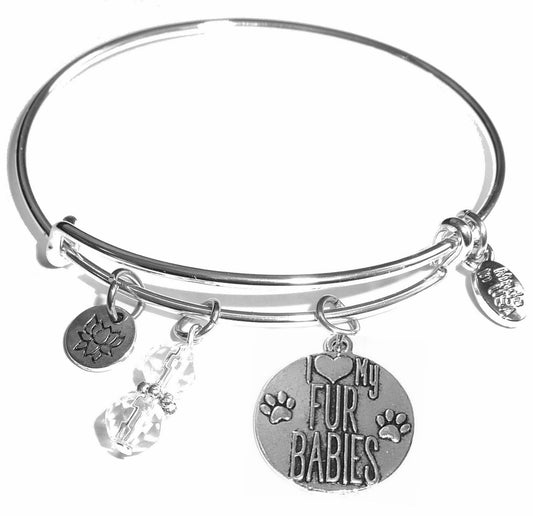 I Love My Fur Babies Message Bangle Bracelet - Expandable Wire Bracelet – Comes in a gift box