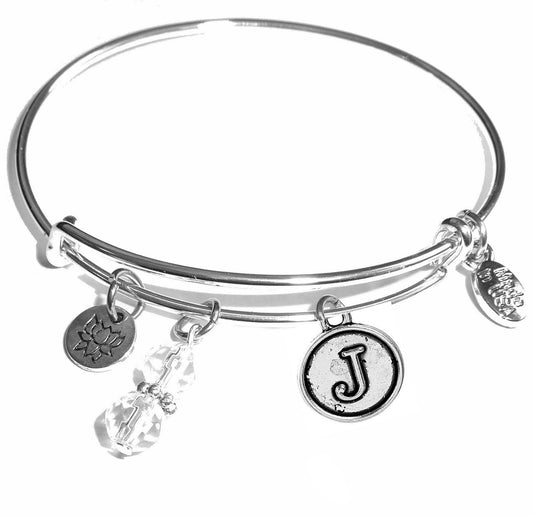 J - Initial Bangle Bracelet -Expandable Wire Bracelet– Comes in a gift box
