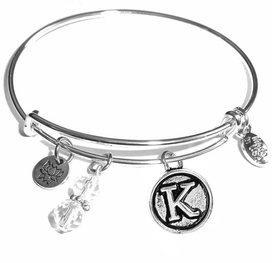 K - Initial Bangle Bracelet -Expandable Wire Bracelet– Comes in a gift box