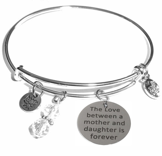 Love Between A Mother & Daughter - Message Bangle Bracelet - Expandable Wire Bracelet – Comes in a gift box