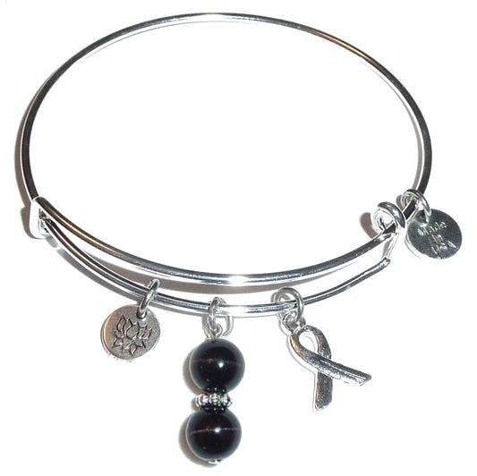 (Black - Melanoma) Hope for the Cure Bangle Bracelet -Expandable Wire Bracelet– Comes in a gift box