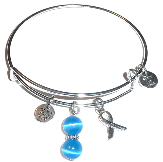 (Blue - Colon Cancer ) Hope for the Cure Bangle Bracelet -Expandable Wire Bracelet– Comes in a gift box