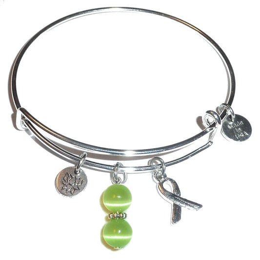 Mint Green (Liver Lymphoma &amp; transplant) Hope for the Cure Bangle Bracelet -Expandable Wire Bracelet– Comes in a gift box
