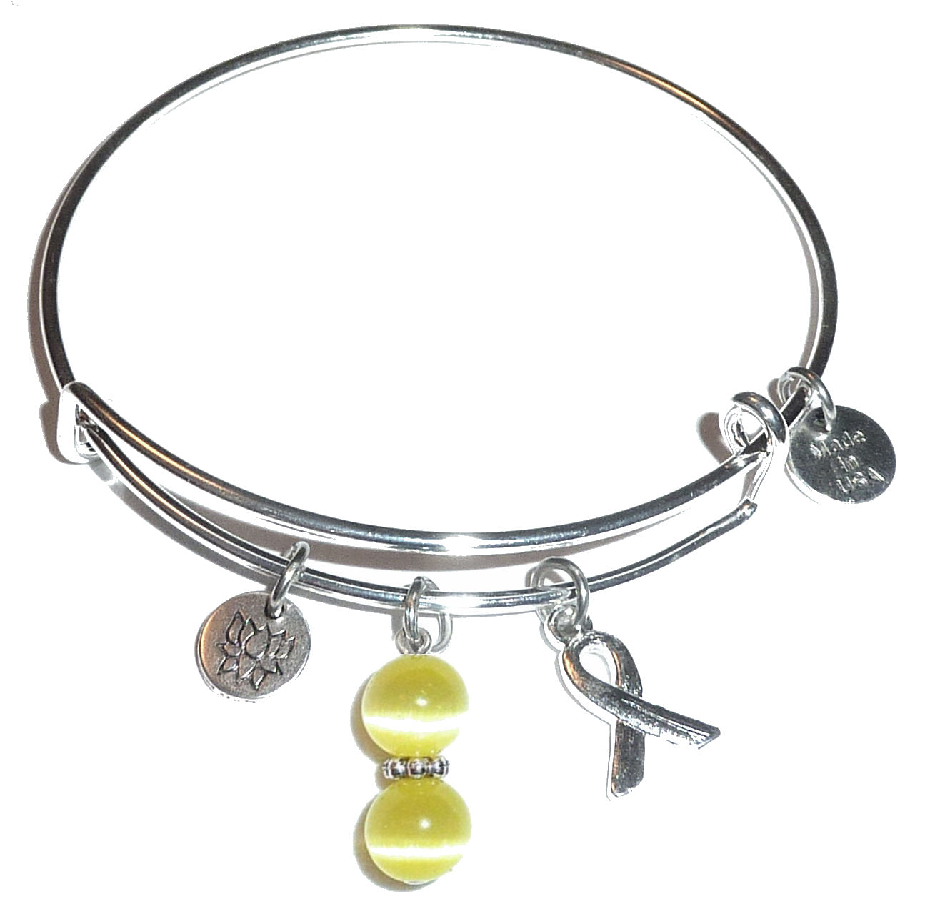 Yellow ( Bladder Cancer & Sarcoma) Hope for the Cure Bangle Bracelet -Expandable Wire Bracelet– Comes in a gift box