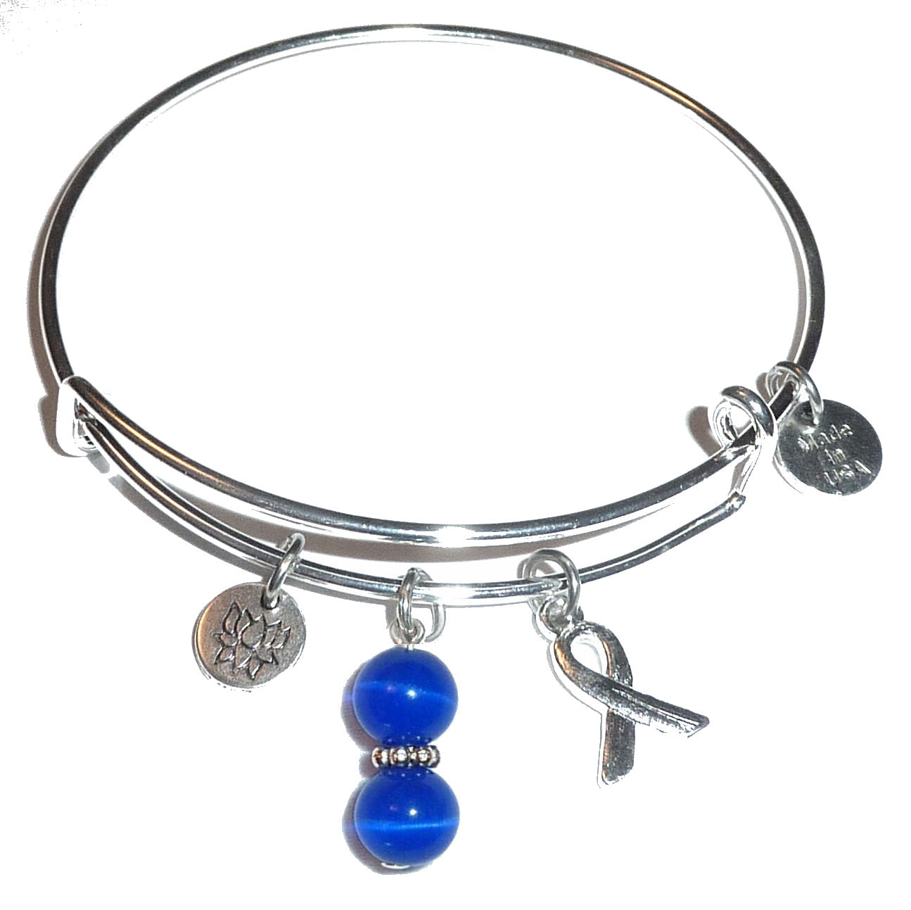 Royal Blue (Thyroid & Prostate Cancer) Hope for the Cure Bangle Bracelet -Expandable Wire Bracelet– Comes in a gift box