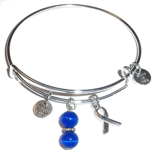 Royal Blue (Thyroid &amp; Prostate Cancer) Hope for the Cure Bangle Bracelet -Expandable Wire Bracelet– Comes in a gift box