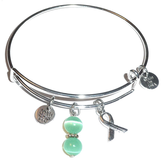 Teal (Ovarian Cancer) Hope for the Cure Bangle Bracelet -Expandable Wire Bracelet– Comes in a gift box