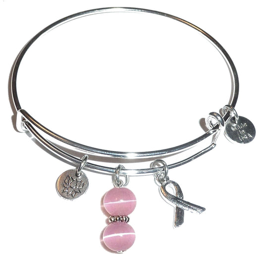 Pink (Breast Cancer) Hope for the Cure Bangle Bracelet -Expandable Wire Bracelet– Comes in a gift box