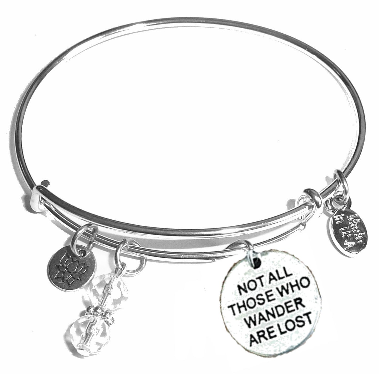 Not all the wander are lost - Message Bangle Bracelet - Expandable Wire Bracelet– Comes in a gift box