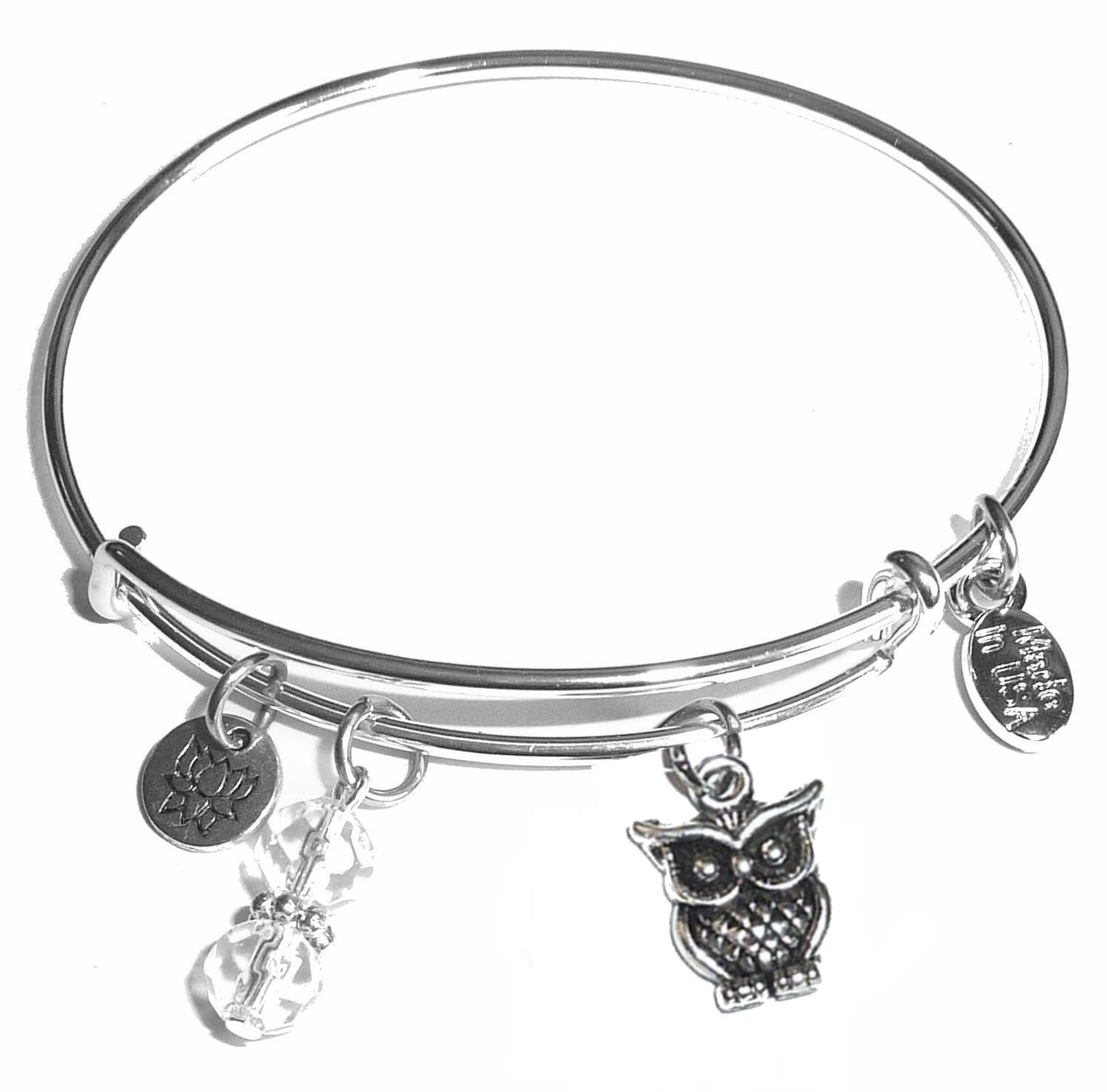 Owl - Message Bangle Bracelet - Expandable Wire Bracelet– Comes in a gift box