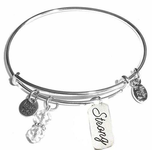 Strong - Message Bangle Bracelet - Expandable Wire Bracelet– Comes in a gift box