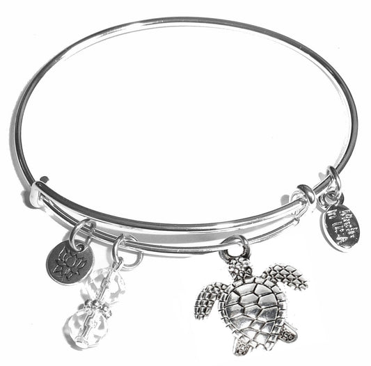 Turtle - Message Bangle Bracelet - Expandable Wire Bracelet– Comes in a gift box