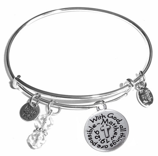 With God All Things Are Possible - Message Bangle Bracelet - Expandable Wire Bracelet– Comes in a gift box