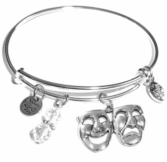 Comedy & Tragedy - Message Bangle Bracelet - Expandable Wire Bracelet – Comes in a gift box
