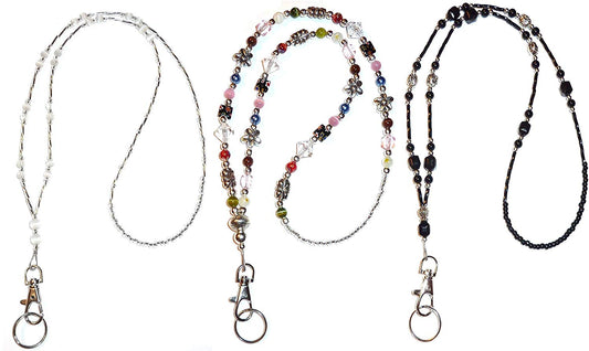 Pack of 3 of Women's Fashion Jewelry Necklace Lanyard- Beaded - Non  Breakaway