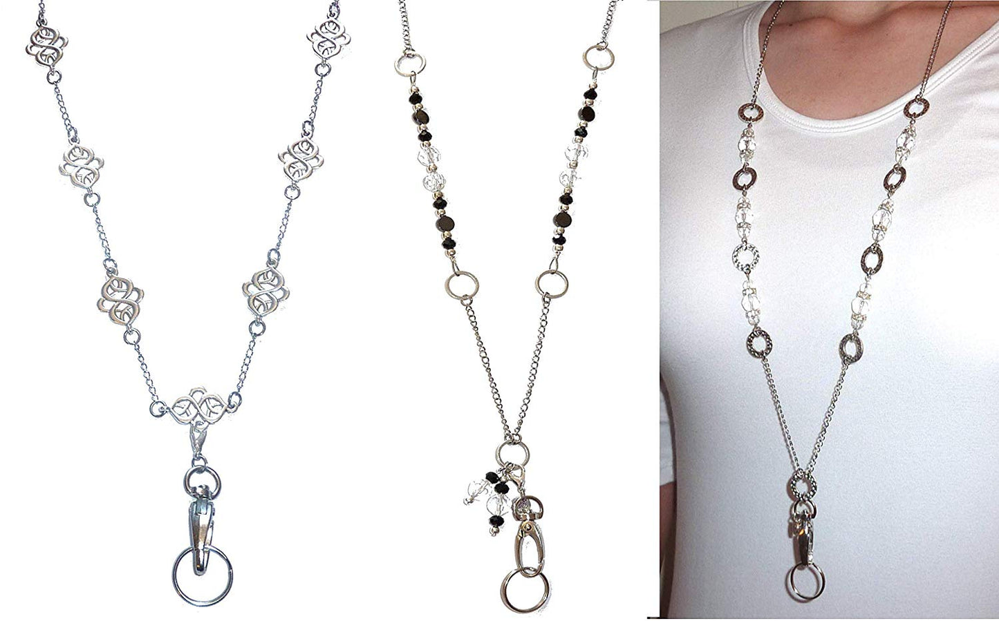 Pack of 3 of Women's Fashion Jewelry Necklace Lanyard- Chain - Non Breakaway