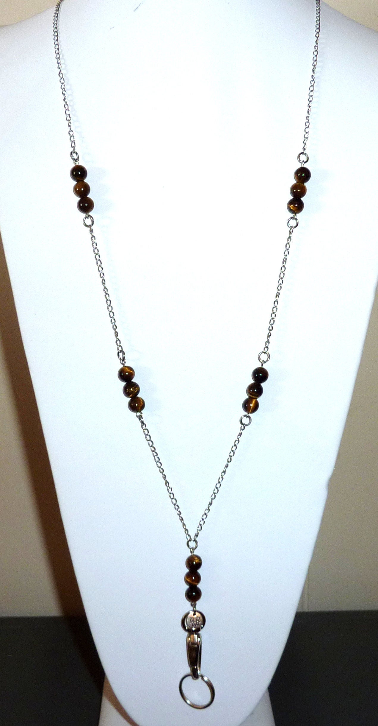 Tigers Eye Beaded Chain Lanyard - ID Badge Holder (Magnetic Breakaway - Safer)