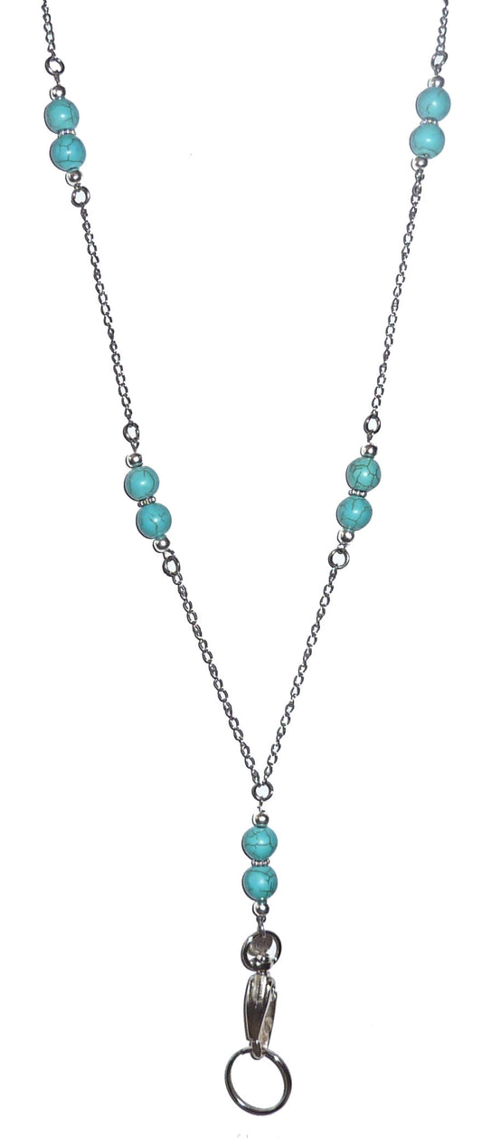 Turquoise Beaded Chain Lanyard - ID Badge Holder (Magnetic Breakaway - Safer)